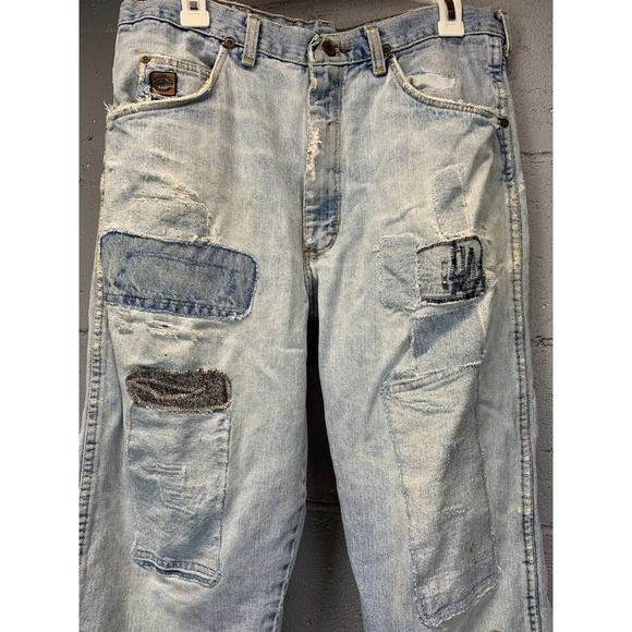 60s Faded Wrangler Jeans Patched Distressed Short Length High Waist Well Worn B1 - Picture 3 of 10